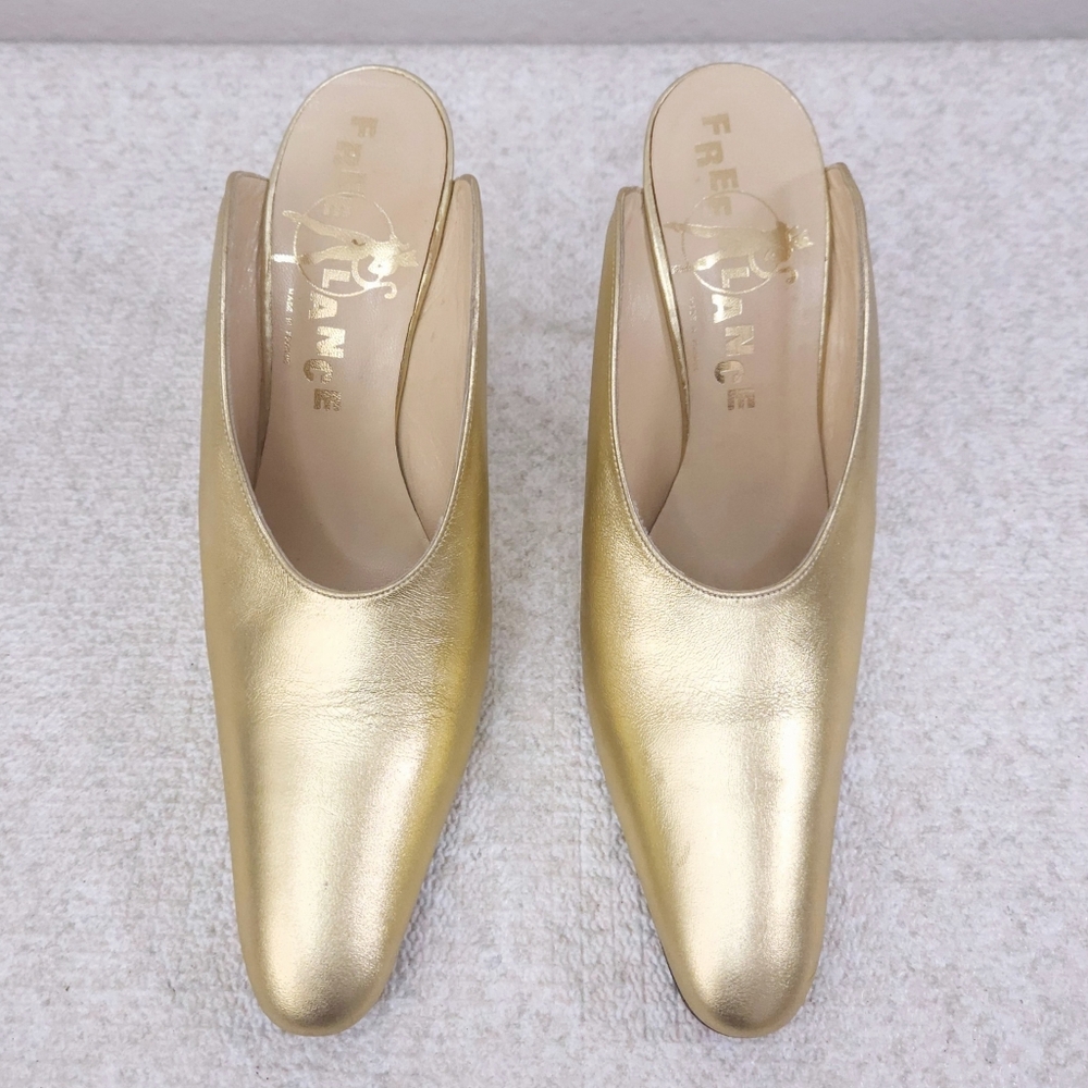 Vintage FREE LANCE Paris Mules Metallic Gold Leather Stiletto Heels Pumps EU 38 - Picture 6 of 12